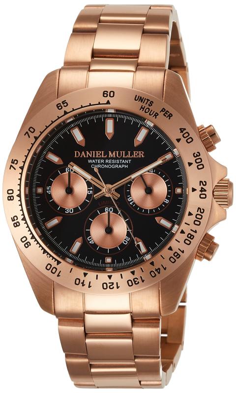 [ダニエル・ミューラー]DANIEL MULLER 腕時計 クロノグラフ メンズウォッチ DM-2002BK ピンクゴールド×ブラック メンズ