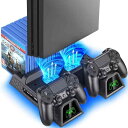 PS4スタンド PS4 PRO 縦置き 本体冷却 2台PS4コントローラー充電 OIVO PS4冷却ファン ソフト収納 PS4/PS4 Pro/Slim/スリム 高互換性 LED指示ランプ付