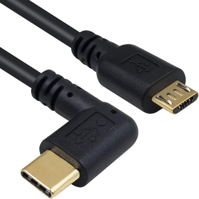 Duttek USB C Micro USB ケーブル 、L字型USB Type C Micro USB 変換ケーブル、90 度のタイプ USB C へのマイクロ USB ケーブル、Macbook のプロ及びアンドロイド装置のための短いマイクロ USB C ケーブル (25cm/1