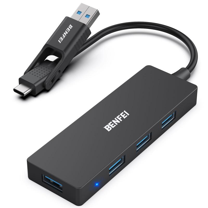 BENFEI USB Type-A/Type-C ハブ 4 USB 3.0 ポート付き iPhone 15 Pro/Max、MacBook Pro/Air 2023、iPad Pro、iMac、S23、XPS 17、Surface Book 3、フラッシュドライブ、モバイル HDD などに対応