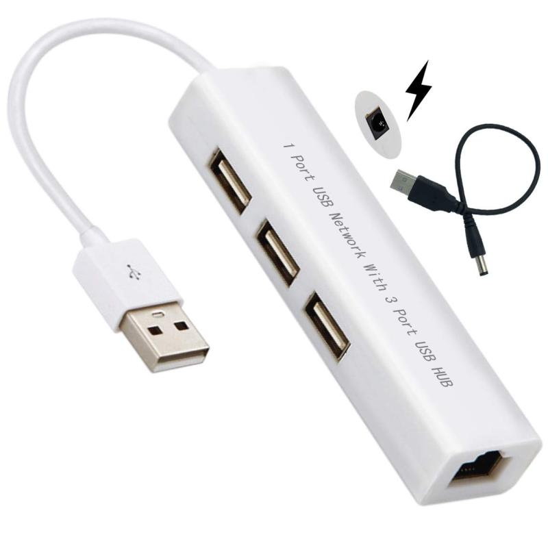 USB2.0 有線LAN RJ45 3ポートUSB 変換アダプタ 100/10 Mbps 【 USB 電源供給ケーブル】 高速／高信頼有線インターネット接続が可能になりますUSB HUB 3ポート RJ45 有線 LAN 変換アダプタ