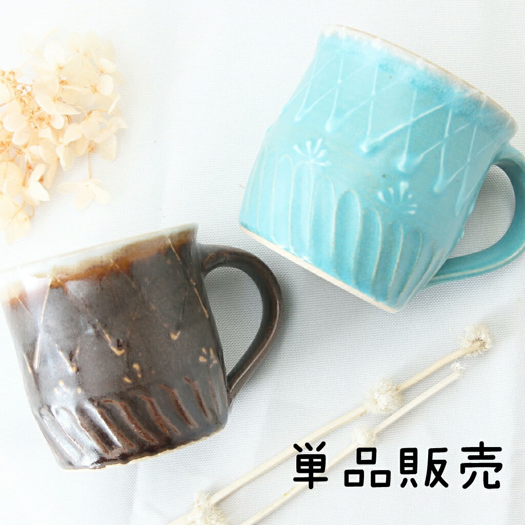 【益子焼】 マグカップ しのぎ いっちん柄 2種釉薬のマグカップ 単品1個のサムネイル