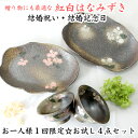 【益子焼】【送料無料】おかず皿2枚と夫婦茶碗の和食器お試し4点セット 紅白はなみずき 結婚祝い 結婚記念日などの贈り物にも最適 ※お一人様1回限定