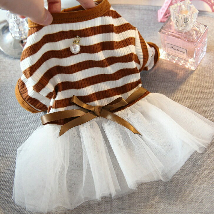 犬 服 かわいい ボーダー柄 パール ワンピース スカート 犬 猫 小型犬 犬 犬服 キャットウェア 犬の服 ..