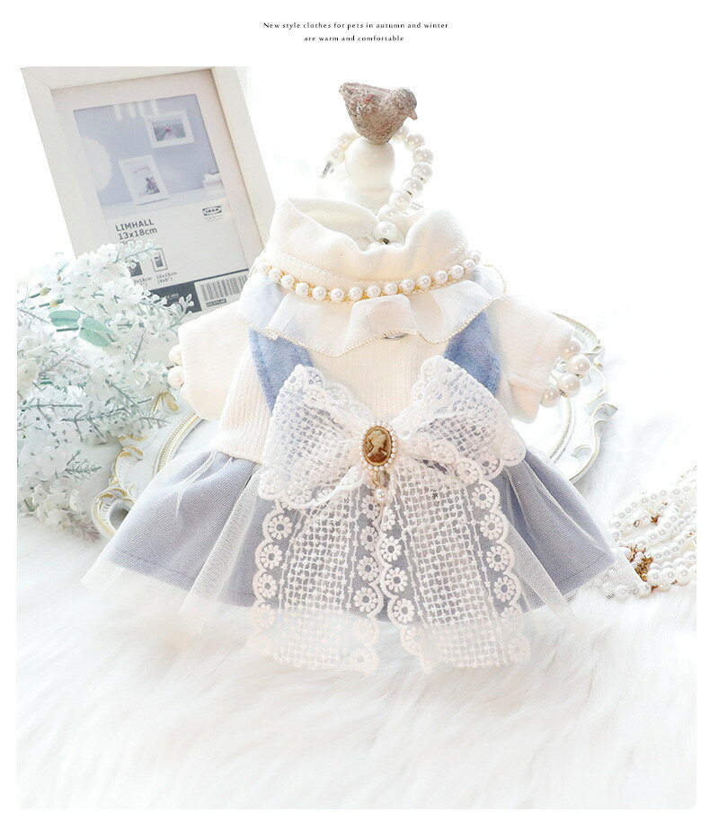 【マラソン期間はポイント10倍！】犬服 冬 暖かい 温かい ドレス レース リボン ブローチ 猫 小型犬 犬用 犬服 ワンピース ウェア 犬の服 かわいい 豪華 綺麗 高級 おしゃれ ドッグウェア 可愛い ペット服 秋 冬 送料無料 生地厚め