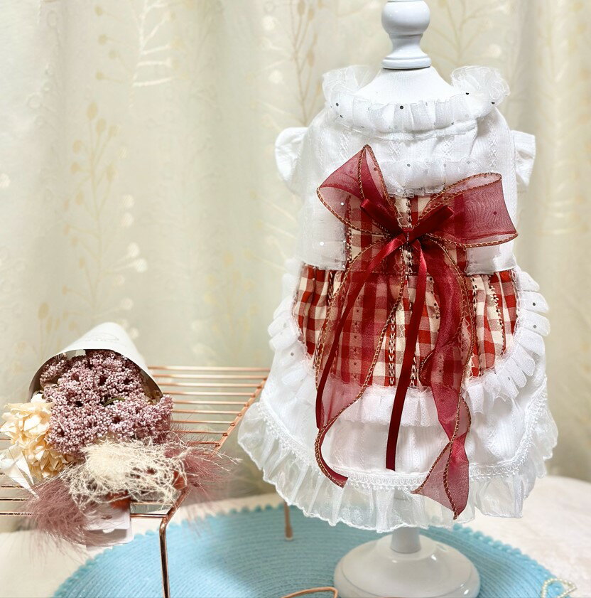 犬 服 かわいい ドレス パーティードレス ホワイト レッド リボン 結婚式 猫 小型犬 犬 犬服 ワンピース ウェア 犬の服 かわいい 豪華 綺麗 おしゃれ ...