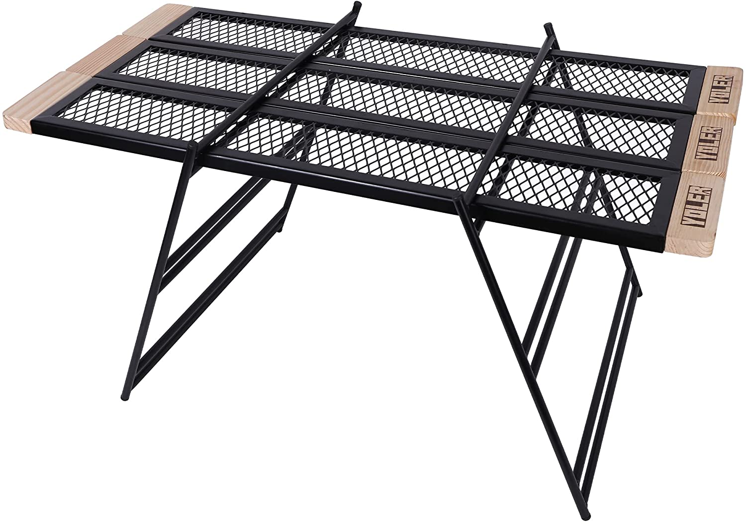 [Free Shipping] YOLER Mesh Table Outdoor Table Steel Table Folding Outdoor Camping Equipment Picnic Table Cooker Stand with Wooden Edge Direct Fire Available Low Type Height Adjustable Recombinable With Dedicated Storage Bag YR-MT090