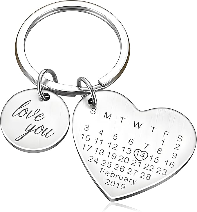 【SS期間限定15%オフ】カスタムカレンダー キーホルダー パーソナライズ 日付 イニシャル 刻印 キーリ..