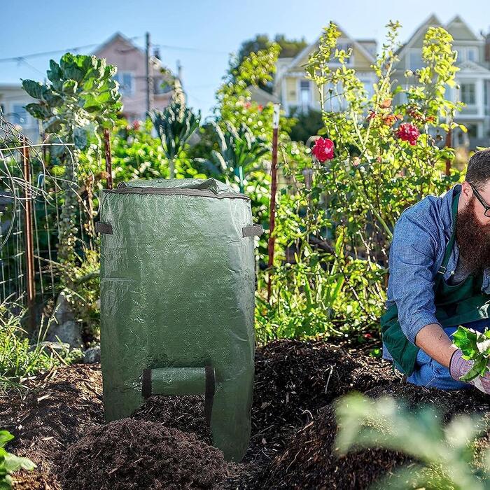 【超大型セール準備中】コンポスト バッグ 折りたたみ式 ガーデン用 植え袋 コンポスト 容器 生ゴミ 発酵 脱臭 家庭用 園芸用 落ち葉処理 肥料袋 屋外 堆肥 廃棄物処理 大容量 環境に優しい 再利用可