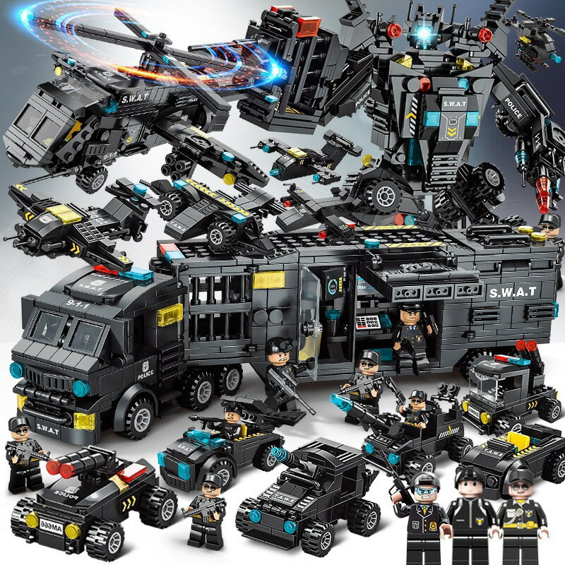 [16 SWAT Figures Included] LEGO Compatible Minifigures SWAT 800+PCS 51 Variations Robocop Armored Car Fighter Jet SWAT Team Gift Free Shipping Birthday Present Minifigures