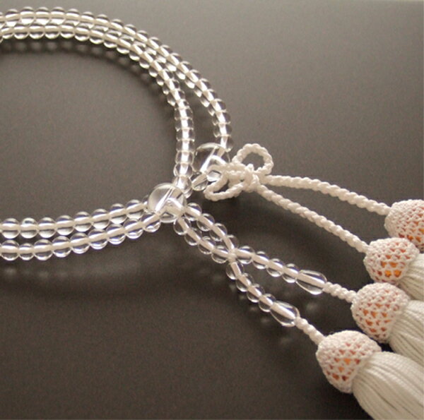 門徒（浄土真宗・真宗）用数珠 八寸 本水晶 共仕立 白房