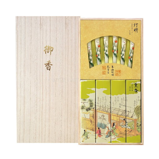 【贈答・進物用線香】 特撰絵巻 吟撰仙年香と蜜蝋 桐箱入り (カメヤマ)(包装済み 弔事向き) 【贈答・進物用線香】 特撰絵巻 吟撰仙年香と蜜蝋 桐箱入り (カメヤマ)(包装済み 弔事向き)