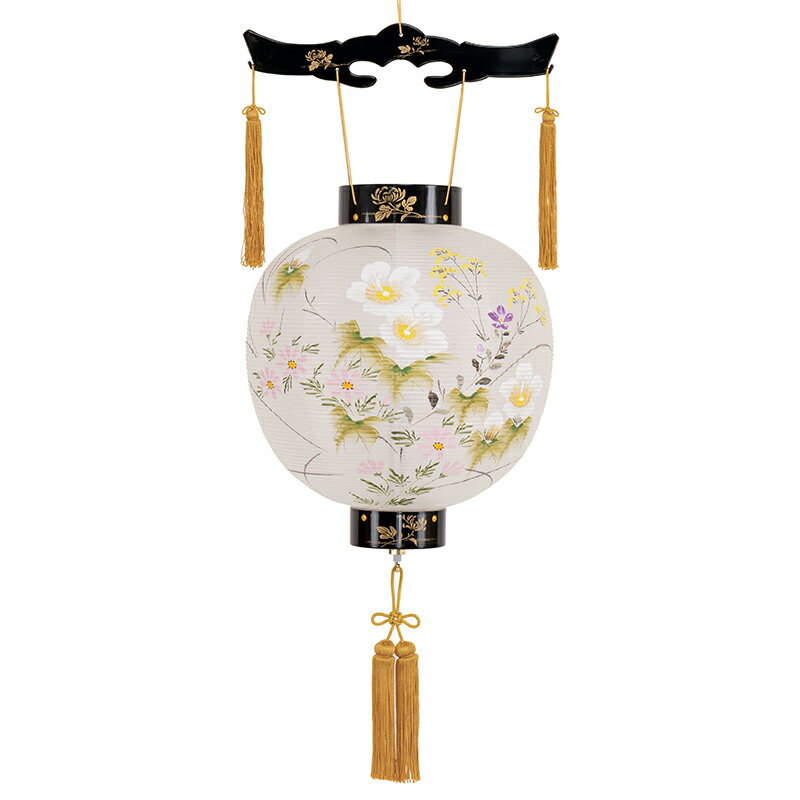 盆提灯 御殿丸 蒔絵 11号 絹張り手描き絵