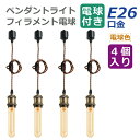 【選べる特典付】 ペンダントライト E26口金 4灯セット LED電球付き フィラメント電球 55W形相当 電球色 6W 茶色 管状電球 配線ダクトレール用 電...