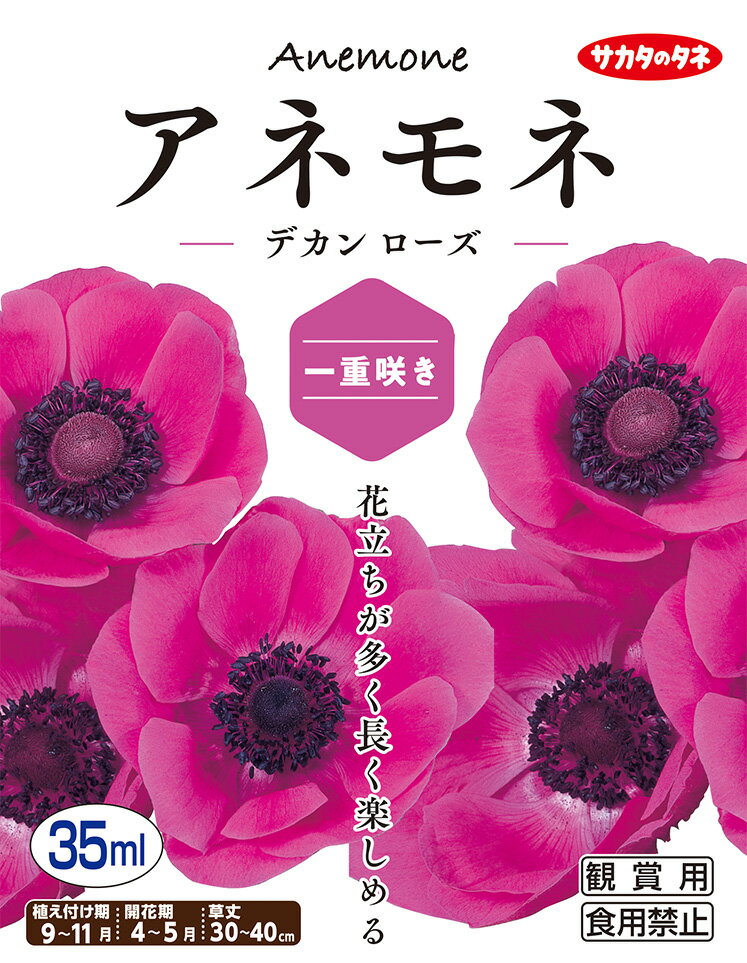 【秋植え球根】（アネモネ一重咲き）デカン　ローズ（35ml詰）【サカタのタネ】