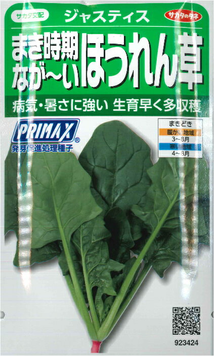 【まき時期なが～いほうれん草】ジャスティス PRIMAX【サカタのタネ】野菜種[春まき]（30ml）923424