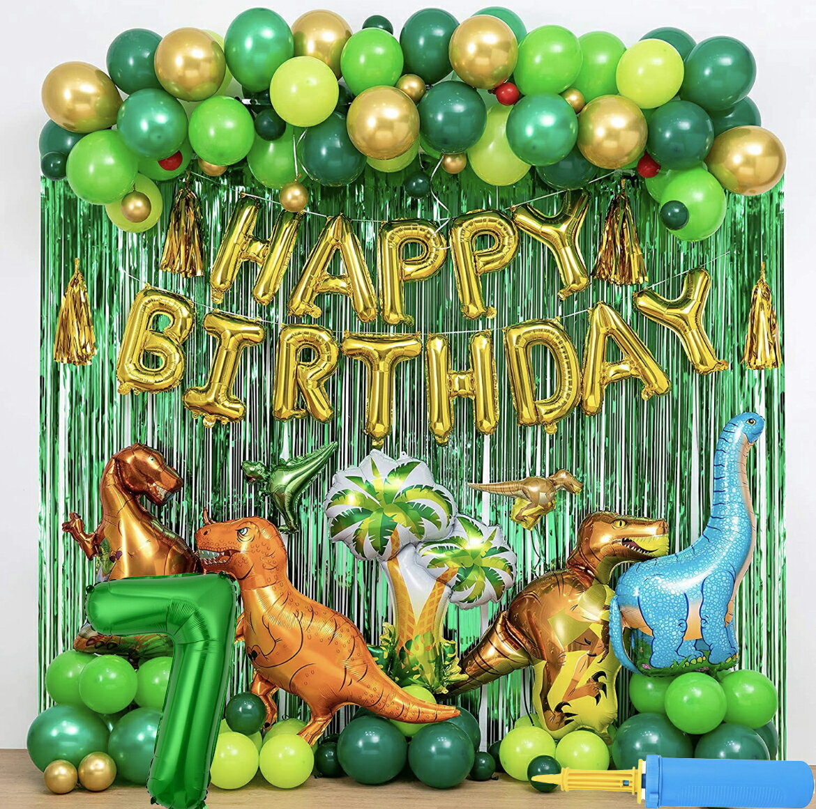 【あす楽対応・ギフトラッピング】恐竜ふうせん 誕生日バルーン 恐竜飾り付け 恐竜 誕生日風船 アルミふうせん ジャングルふうせん　恐竜 男の子 誕生日 6歳7歳8歳 ボリューム 数字セット 空気入れ付きのサムネイル