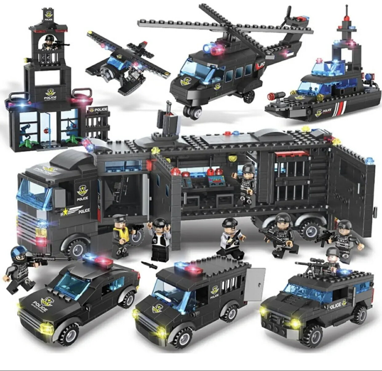 シティポリス パトカー ブロック ヘリコプター ビルディングブロック ブロックおもちゃ パトカーおもちゃ 警察車両 知育玩具　戦闘車両　DIY模型　6歳男の子おもちゃ 8in1 プレゼント