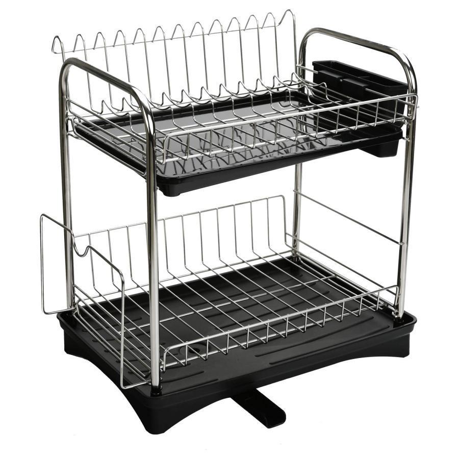 食器 水切りかご　2段式水切りラック　バスケット　ステンレス製　錆びない　水が自動で流れる　乾燥　..