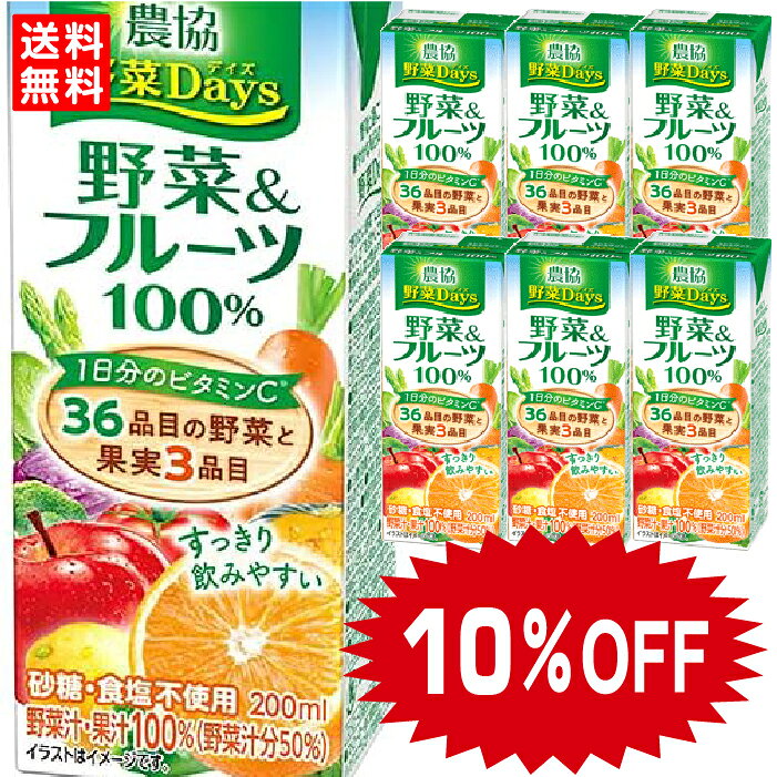 ＼SALE 10%OFF／【送料無料】雪印メグミルク　農協野菜Days　野菜＆フルーツ100％　LL200ml　ケース販売 野菜ジュース 野菜飲料 常温保存可能 賞味期限長持ち 常備品 飲み切りサイズ 農協野菜デイズ 1日分のビタミンC 緑 野菜不足に 定番のサムネイル
