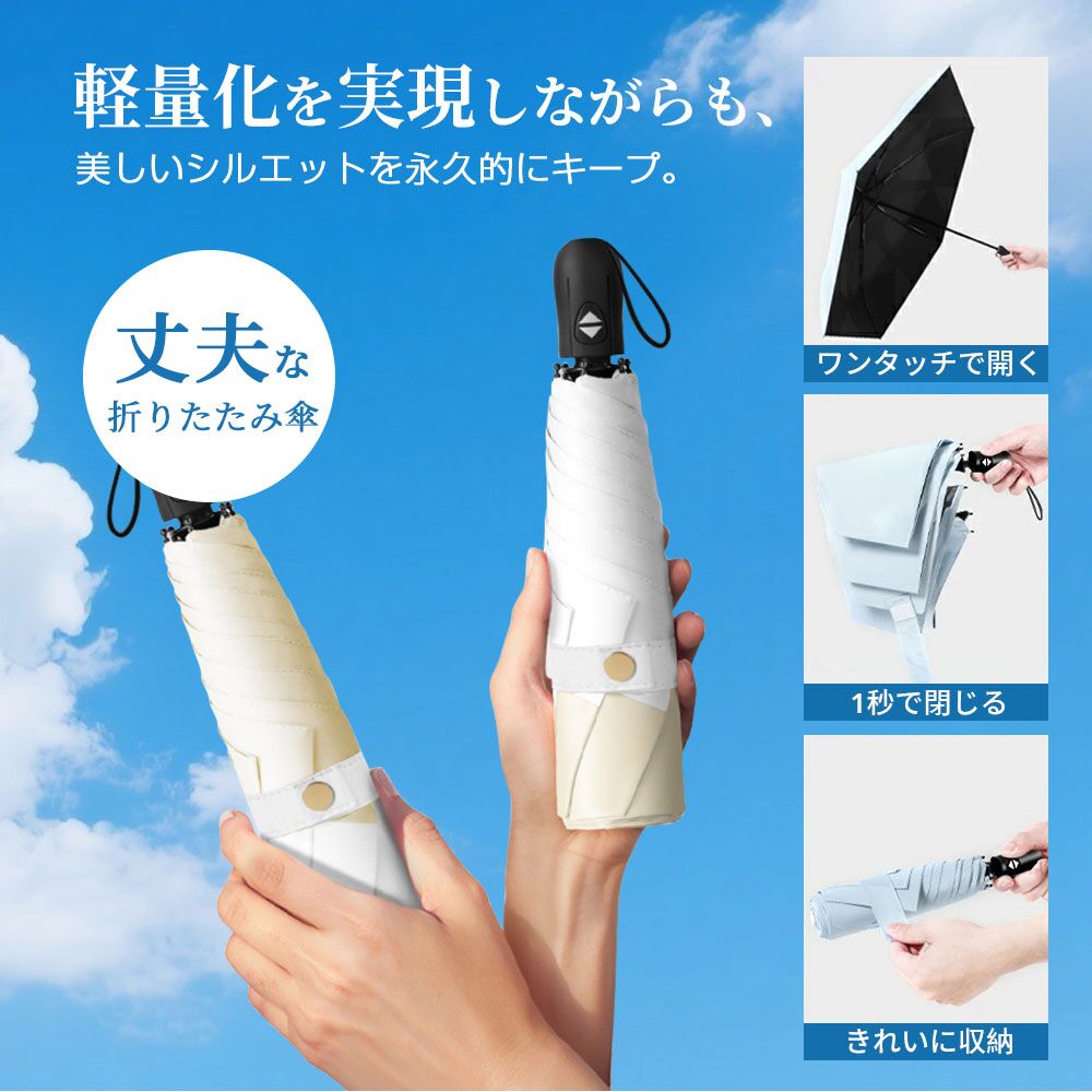◆商品1個ご購入で10%円OFF◆日傘 折りたたみ 形状記憶 2秒でたためる 完全遮光 UVカ...