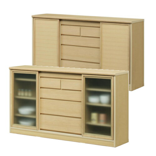 【クーポンで10%OFF】 薄型カウンターボード ソフト 150-40 タモ材 ガラス戸・板戸 引き戸タイプ 送料無料 大川家具 家具のよろこび 【店頭受取対応商品】