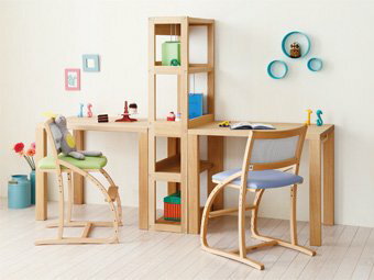 カリモク デスク ボナシェルタ 兄弟デスク3点セット (デスク2台 シェルフ) 学習机 PCデスク 送料無料 家具のよろこび 【店頭受取対応商品】