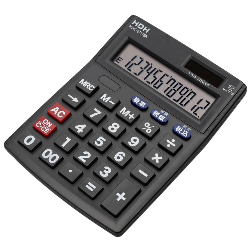保土ヶ谷電子販売 電卓 計算機 中型 チルト スタンダード 12桁 一般事務 経理 税率 計算 事務計算 ブラ..