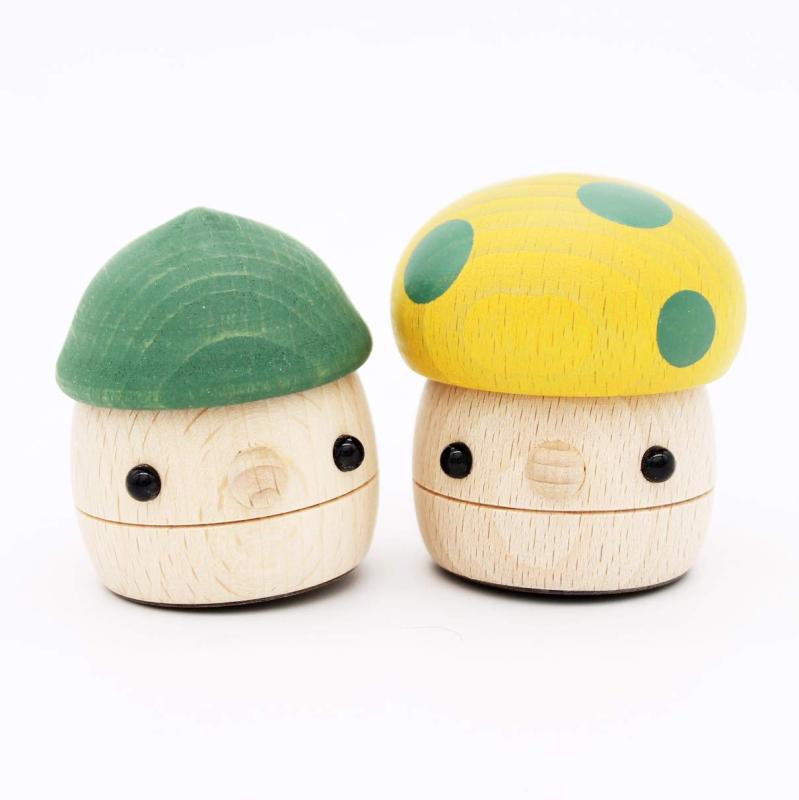 おもちゃのこまむぐ 木のおもちゃどんぐりセット（どんぐりころころグリーン×1、どんぐりきのこイエロ..