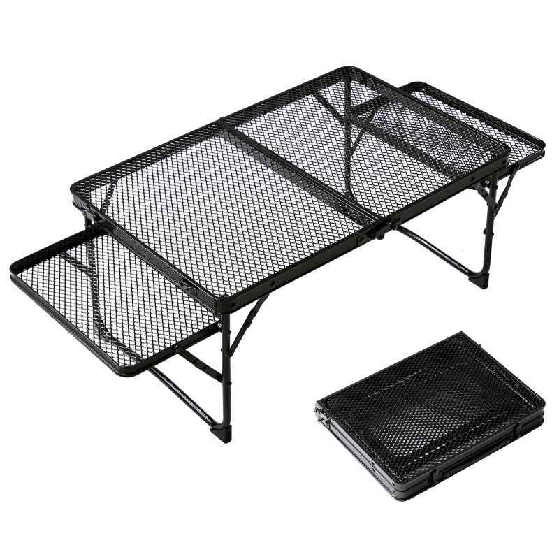 TIMBER RIDGE キャンプ テーブル アウトドアテーブル サイドテーブル付き メッシュ 軽量 折りたたみテーブル コンパクト ローテーブル ミニテーブル 耐熱 耐荷重40kg BBQ 登山 バーベキュー キャ