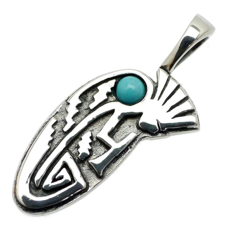 [シルバーワン] シルバー925 ココペリ ペンダントトップ ターコイズ付 メンズ y3 右向