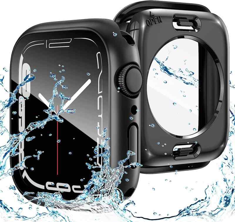 【全新 2 in 1 防水モデル】Apple Watch防水ケース 45mm 41mm アップルウォッチ7 カバー 強化ガラスフィルム Series 7 8 水泳・スポーツ専用 ガラスフィルム 一体型 360完全防水ケース PC素材 日本旭硝