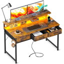 ODK ゲーミングデスク パソコンデスク 引き出し付き 幅120cm 机 pcデスク 电脑桌 computer desk コンセント&LED付き 桌子 ゲームデスク モニター台付き 在宅ワーク 一人暮らし(3)