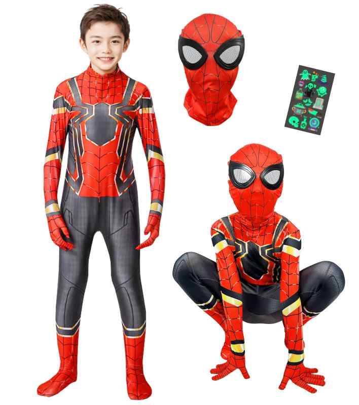 [CHALAN] スパイダー ハロウィン 服 分離式 全身タイツ フェイスマスク アメコミ ヒーロー ファスナー..