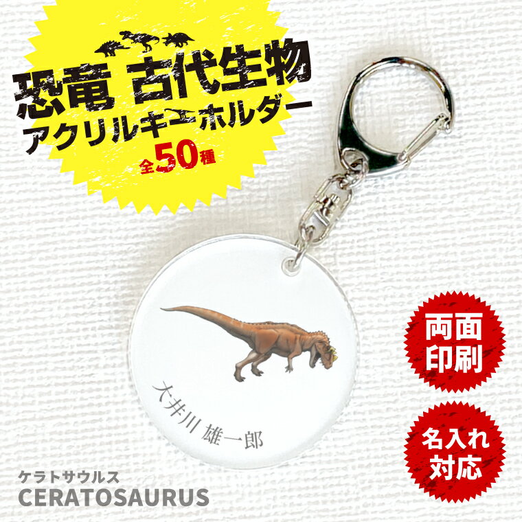 【SS限定特価 計2000円で送料半額 名入れ 】恐竜 古代生物 アクリル キーホルダー ケラトサウルス （ 両面 ）《 ダイナソー ジュラシック オリジナル 名札 おもしろ 面白 名前入れ 保育園 幼稚園 入園 入学 卒業 プレゼント ギフト 記念品 敬老の日 土産 》