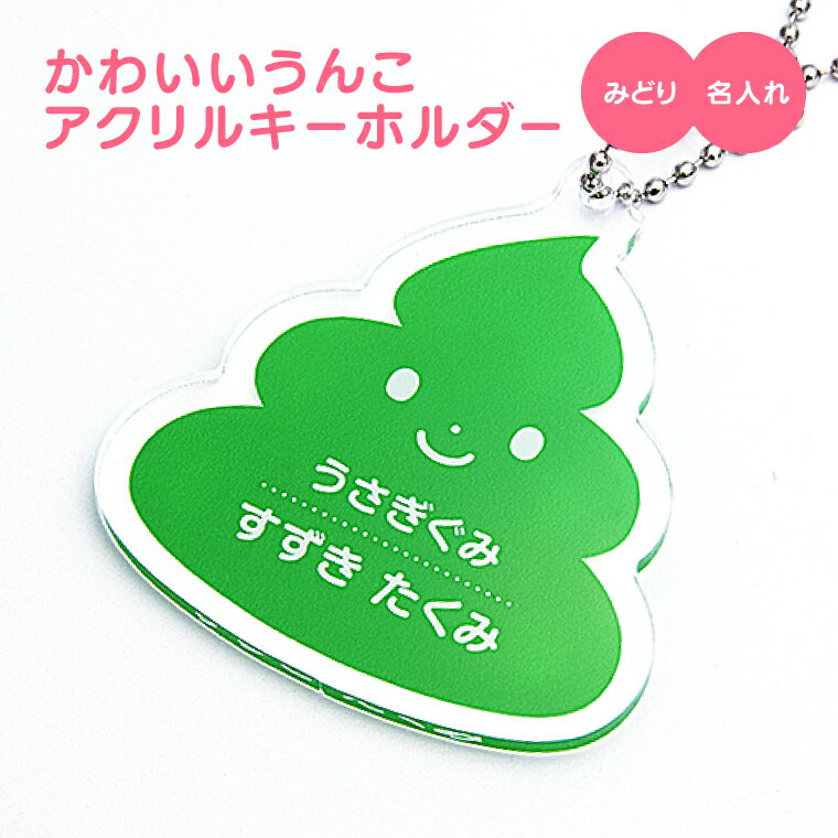 【1000円以上で送料無料】【 写真 名入れ 対応 】かわいい！ うんこ アクリル キーホルダー （みどり） 《オリジナル 名札 バッグタグ おもしろ メッセージ 面白 名前入れ うんち おしゃれ たのしい 父の日 母の日 七五三 節句 入園 入学 卒業 卒団 》