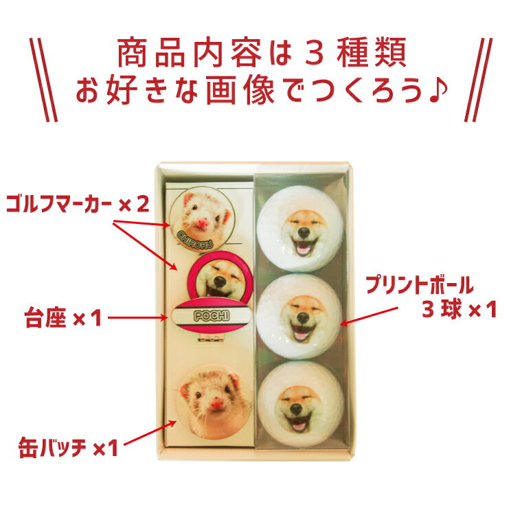 【1000円以上で送料無料】【 写真 名入れ 対応 】大好きな ペット の写真で作る オリジナル ゴルフ用品セット （ 複数デザイン対応 / 3球 ）《名入れ 文字入れ メッセージ対応 おもしろ ゴルフ ギフト おしゃれ かわいい 父の日 母の日 七五三 節句 入園 入学 卒業 卒団 》