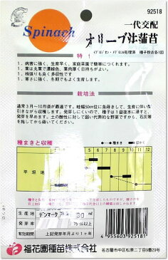 フクカエン 一代交配 （ほうれん草）オリーブの種（タネ）【メール便OK】【野菜のタネ】