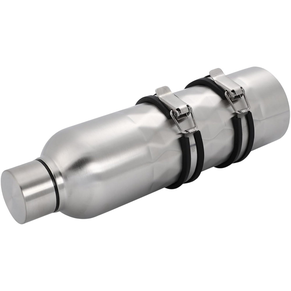 【5日/6日限定!!全品ポイント5倍】 バイク エマージェンシータンク ステンレス製 携行缶 スペア/予備タンク 1.5L 鱗型 外付け ガソリン タンク 固定バンド 付属 ツーリング ハーレー チョッパー