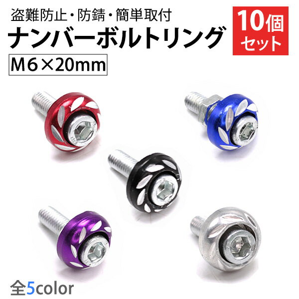 カー用品 バイク用品 汎用 ナンバープレート ボルト エンジンルーム カラードワッシャー 10個セット 20mm M6 フロントカウル パーツ カスタム ドレスアップ 外装 アクセサリ プリウス RAV4 ジムニー ヴェゼル セレナ