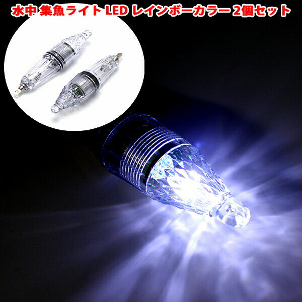 集魚灯 LED 電池式 2個 セット 12cm 仕掛け 水中LED ライト レインボー 水中灯 高輝度 夜釣り 水深300m 小型 単三電池 釣り 釣り具 集魚ライト イカ アジ タチウオ イワシ