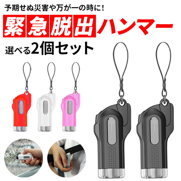 緊急脱出ハンマー 多機能 2個セット 防災グッズ レスキューハンマー シートベルトカッター付き コンパクト 軽量 簡単 ストラップ付 携帯 運びやすい 水中 車用 家用 省力化 緊急ツール 説明書付き アウトドアのサムネイル