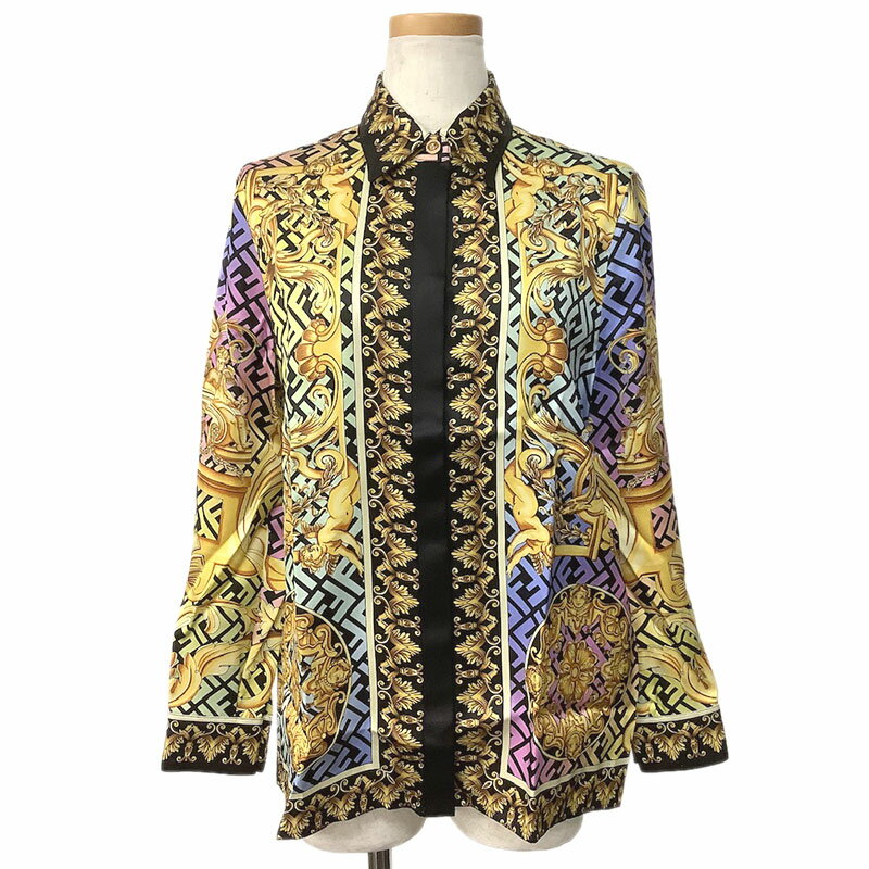 FENDACE フェンダーチェ シャツ シルク ブラック マルチカラー #36 1005324/1A03701 バロック柄 FFロゴ..