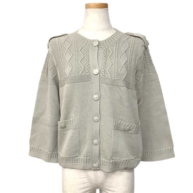 CHANEL シャネル ノーカラー カーディガン コットン グレー #40 P53667K06997 BA824 ココマークボタン ..