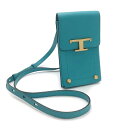 TOD'S トッズ フォンショルダー レザー ブルー ゴールド金具 “T”金具 タイムレス フォンホルダー ショルダーバッグ スマホケース 【中古】