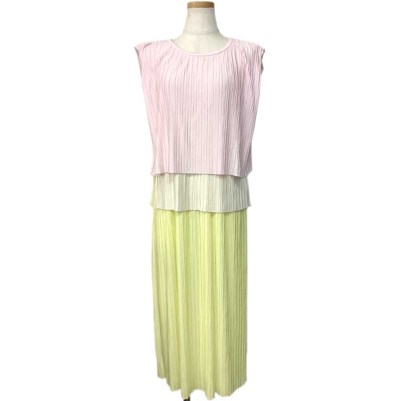 BOSS ボス ワンピース レーヨン ポリエステル イエロー ピンク 10241107 #S プリーツ プリーツワンピー..