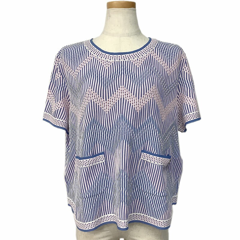 CHANEL シャネル 半袖 トップス レーヨン ポリエステル ブルー ピンク ホワイト #42 P47955K06123 MP85..