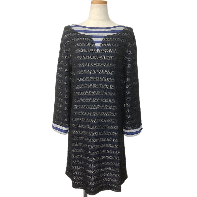 CHANEL シャネル ワンピース コットン レーヨン シルク ブラック ブルー ホワイト #44 P47677K06031 R8..