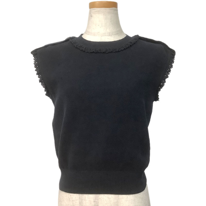 CHANEL シャネル ノースリーブニット トップス コットン ブラック #36 P53670K06984 94305 CCマークボ..