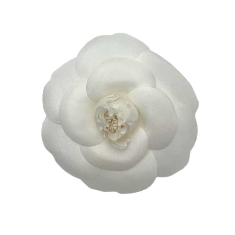 CHANEL シャネル ココマーク ブローチ ファブリック ホワイト カメリア コサージュ 【中古】